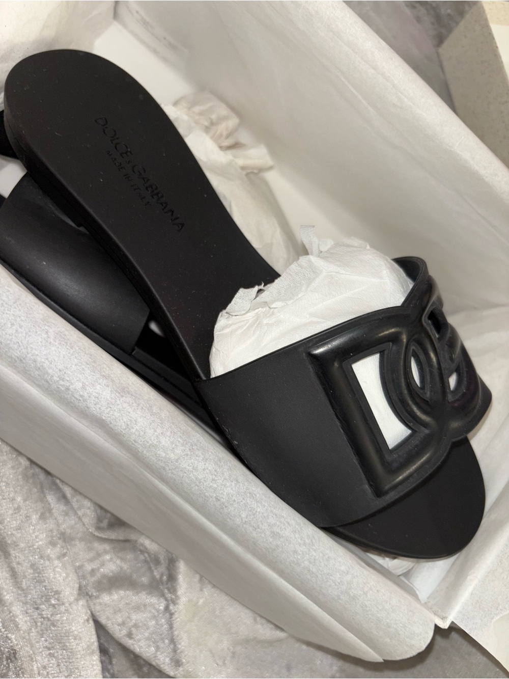 Dolce & Gabbana Black Logo Cutout Slide Mule